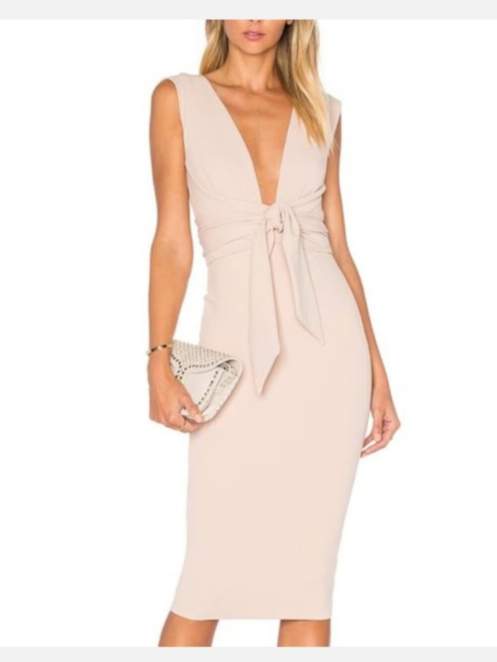 NWT Nookie Royal Midi Bodycon Dress in Sand, M, made in Australia, REVOLVE $219